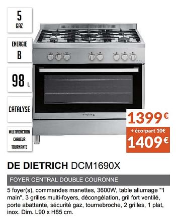 Promotions Centre de cuisson de dietrich dcm1690x - De Dietrich - Valide de 03/06/2019 à 30/09/2019 chez Copra
