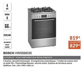 Promotions Cuisiniëre gaz bosch hws59ie50 - Bosch - Valide de 03/06/2019 à 30/09/2019 chez Copra