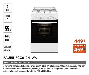Promotions Cuisiniëre gaz faure fcg612h1wa - Faure - Valide de 03/06/2019 à 30/09/2019 chez Copra