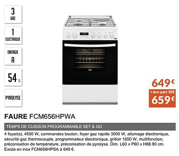 Promoties Cuisiniëre mixte faure fcm656hpwa - Faure - Geldig van 03/06/2019 tot 30/09/2019 bij Copra
