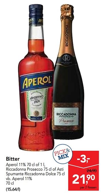 Promoties Bitter aperol of 1 l, riccadonna prosecco of asti spumante riccadonna dolce - Aperol - Geldig van 19/06/2019 tot 02/07/2019 bij Makro