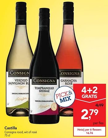 Promoties Castilla consigna rood, wit of rosé - Rosé wijnen - Geldig van 19/06/2019 tot 02/07/2019 bij Makro