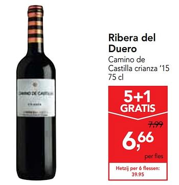 Promotions Ribera del duero camino de castilla crianza `15 - Vins rouges - Valide de 19/06/2019 à 02/07/2019 chez Makro