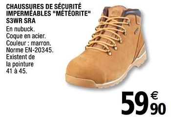 Promotions Chaussures de sécurité imperméables météorite s3wr sra - Produit Maison - Brico Depot - Valide de 01/04/2019 à 31/12/2019 chez Brico Depot