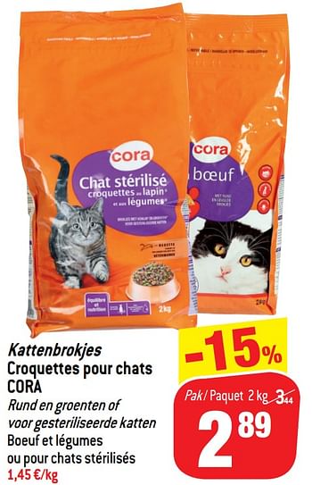 Promoties Kattenbrokjes croquettes pour chats cora - Huismerk - Match - Geldig van 12/06/2019 tot 18/06/2019 bij Match