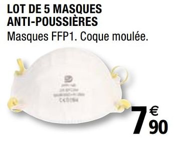 Promotions Lot de 5 masques anti-poussières - Produit Maison - Brico Depot - Valide de 01/04/2019 à 31/12/2019 chez Brico Depot