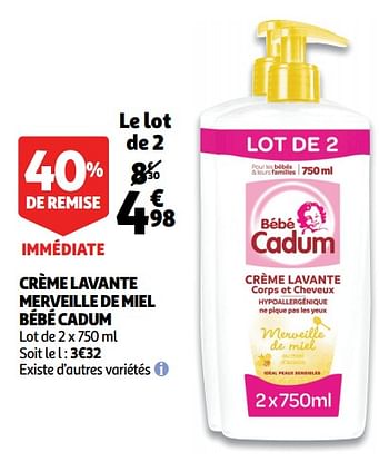 Cadum Creme Lavante Merveille De Miel Bebe Cadum En Promotion Chez Auchan Ronq