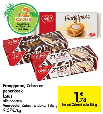 Promoties Frangipane, zebra en peperkoek lotus zebra - Lotus Bakeries - Geldig van 06/06/2019 tot 01/07/2019 bij Carrefour