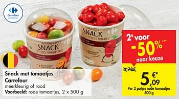 Promoties Snack met tomaatjes carrefour rode tomaatjes - Huismerk - Carrefour  - Geldig van 12/06/2019 tot 17/06/2019 bij Carrefour