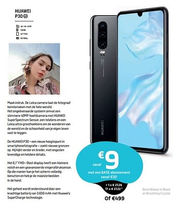 Promoties Huawei p30 - Huawei - Geldig van 04/06/2019 tot 01/07/2019 bij Base