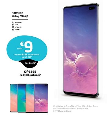 Promoties Samsung galaxy s10+ - Samsung - Geldig van 04/06/2019 tot 01/07/2019 bij Base
