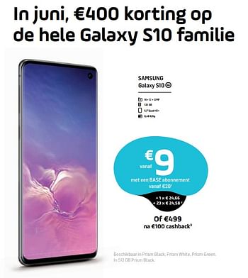 Promoties Samsung galaxy s10 - Samsung - Geldig van 04/06/2019 tot 01/07/2019 bij Base