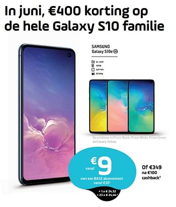 Promotions Samsung galaxy s10e - Samsung - Valide de 04/06/2019 à 01/07/2019 chez Base