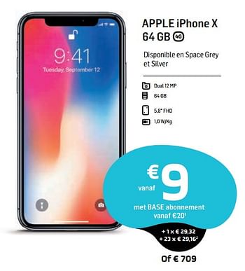 Promoties Apple iphone x 64 gb - Apple - Geldig van 04/06/2019 tot 01/07/2019 bij Base