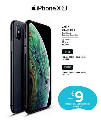 Promoties Apple iphone xs 256 GB - Apple - Geldig van 04/06/2019 tot 01/07/2019 bij Base
