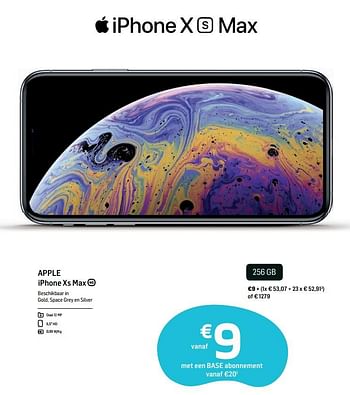 Promoties Apple iphone xs max 256 gb - Apple - Geldig van 04/06/2019 tot 01/07/2019 bij Base