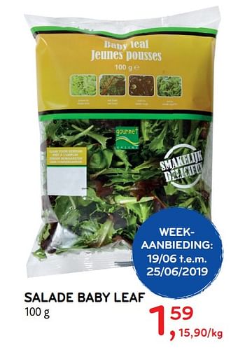 Promoties Salade baby leaf - Huismerk - Alvo - Geldig van 19/06/2019 tot 25/06/2019 bij Alvo