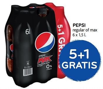 Promoties 5+1 gratis pepsi regular of max - Pepsi - Geldig van 19/06/2019 tot 02/07/2019 bij Alvo