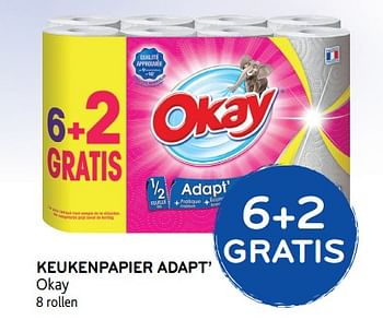 Promotions 6+2 gratis keukenpapier adapt` okay - Produit maison - Okay  - Valide de 19/06/2019 à 02/07/2019 chez Alvo