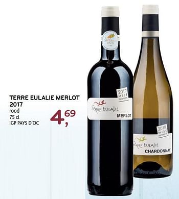 Promoties Terre eulalie merlot 2017 rood - Rode wijnen - Geldig van 19/06/2019 tot 02/07/2019 bij Alvo