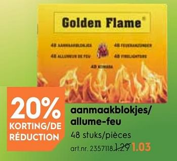 Promoties Aanmaakblokjes -allume-feu - Golden Flame - Geldig van 12/06/2019 tot 23/06/2019 bij Blokker