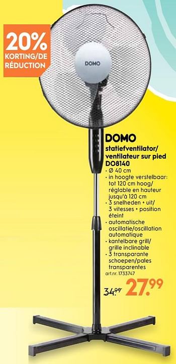 Promotions Domo statiefventilator - ventilateur sur pied - Domo elektro - Valide de 12/06/2019 à 23/06/2019 chez Blokker