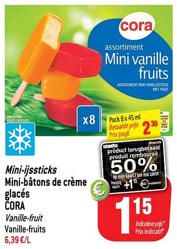 Promoties Mini-ijssticks mini-bâtons de crème glacés cora - Huismerk - Cora - Geldig van 19/06/2019 tot 25/06/2019 bij Match