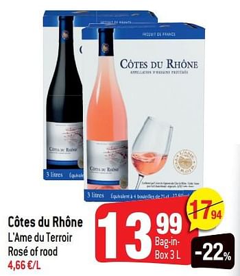 Promoties Côtes du rhone l`ame du terroir rosé of rood - Rosé wijnen - Geldig van 19/06/2019 tot 09/07/2019 bij Smatch