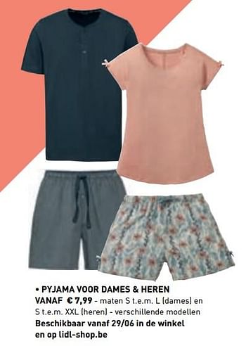 Promoties Pyjama voor dames + heren - Huismerk - Lidl - Geldig van 10/06/2019 tot 21/09/2019 bij Lidl