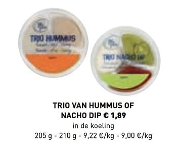 Promotions Trio van hummus of nacho dip - Produit maison - Lidl - Valide de 10/06/2019 à 21/09/2019 chez Lidl