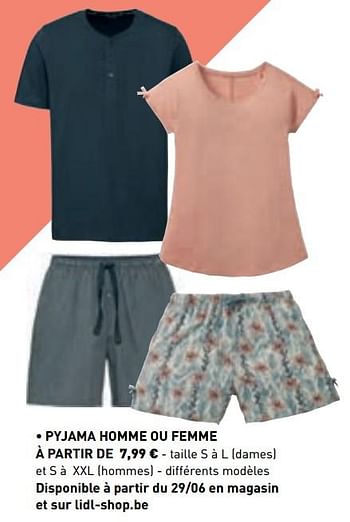 Promotions Pyjama homme ou femme - Produit maison - Lidl - Valide de 10/06/2019 à 21/09/2019 chez Lidl