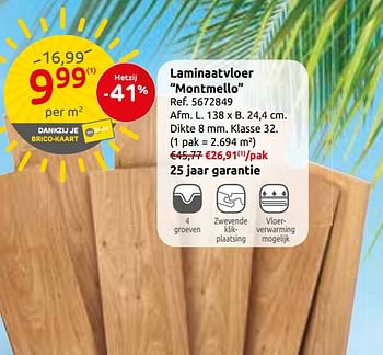 Promoties Laminaatvloer montmello nature - Huismerk - Brico - Geldig van 26/06/2019 tot 08/07/2019 bij Brico