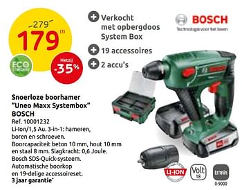 Promoties Snoerloze boorhamer uneo maxx systembox bosch - Bosch - Geldig van 26/06/2019 tot 08/07/2019 bij Brico
