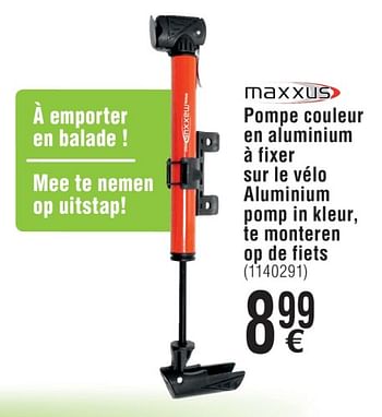 Promoties Maxxus mini pompe couleur en aluminium à fixer sur le velo - Maxxus - Geldig van 02/04/2019 tot 31/12/2019 bij Cora