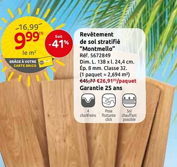 Promotions Revêtement de sol stratifié montmello nature - Produit maison - Brico - Valide de 26/06/2019 à 08/07/2019 chez Brico