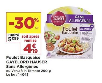 Promotions Poulet basquaise gayelord hauser sans allergènes - Gayelord Hauser - Valide de 18/06/2019 à 30/06/2019 chez Super Casino