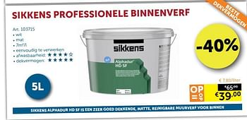 Promotions Sikkens professionele binnenverf - Sikkens - Valide de 25/06/2019 à 22/07/2019 chez Zelfbouwmarkt