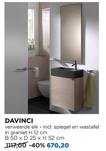 Promotions Davinci verweerde eik - incl. spiegel en wastafel in graniet - Balmani - Valide de 24/06/2019 à 31/07/2019 chez X2O