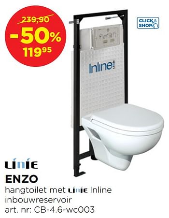 Promoties Enzo hangtoilet met linie inline inbouwreservoir - Linie - Geldig van 24/06/2019 tot 31/07/2019 bij X2O