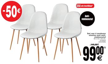 Promoties Set van 4 moderne stoelen met antivlekkenstof - Huismerk - Cora - Geldig van 18/06/2019 tot 01/07/2019 bij Cora