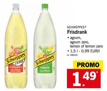 Promoties Frisdrank - Schweppes - Geldig van 24/06/2019 tot 29/06/2019 bij Lidl