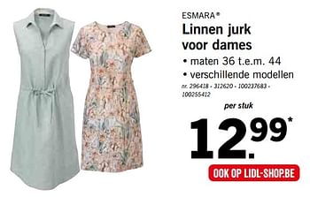 Promoties Linnen jurk voor dames - Esmara - Geldig van 24/06/2019 tot 29/06/2019 bij Lidl
