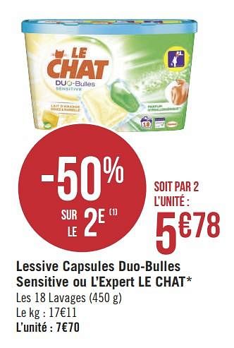 Promotion Geant Casino Lessive Capsules Duo Bulles Sensitive Ou L Expert Le Chat Le Chat Menage Valide Jusqua 4 Promobutler