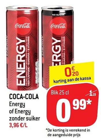 Promoties Coca-cola energy of energy zonder suiker - Coca Cola - Geldig van 26/06/2019 tot 02/07/2019 bij Match