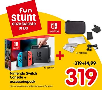 Promoties Nintendo switch console + accessoirepack - Nintendo - Geldig van 19/06/2019 tot 23/07/2019 bij Fun
