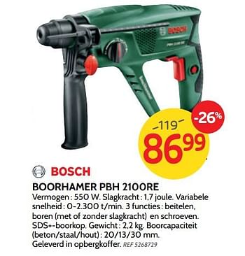 Promoties Bosch boorhamer pbh 2100re - Bosch - Geldig van 26/06/2019 tot 15/07/2019 bij BricoPlanit