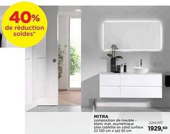 Promotions Mitra composition de meuble - blanc mat, asymétrique plan tablette en solid surface - Balmani - Valide de 24/06/2019 à 31/07/2019 chez X2O