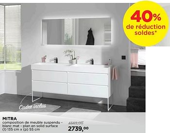 Promotions Mitra composition de meuble suspendu - blanc mat - plan en solid surface - Balmani - Valide de 24/06/2019 à 31/07/2019 chez X2O