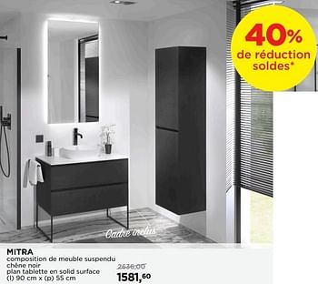 Promotions Mitra composition de meuble suspendu chêne noir plan tablette en solid surface - Balmani - Valide de 24/06/2019 à 31/07/2019 chez X2O