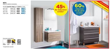 Promotions Bèta plan en marbre composite meuble suspendu simple avec 2 tiroirs et miroir - Storke - Valide de 24/06/2019 à 31/07/2019 chez X2O